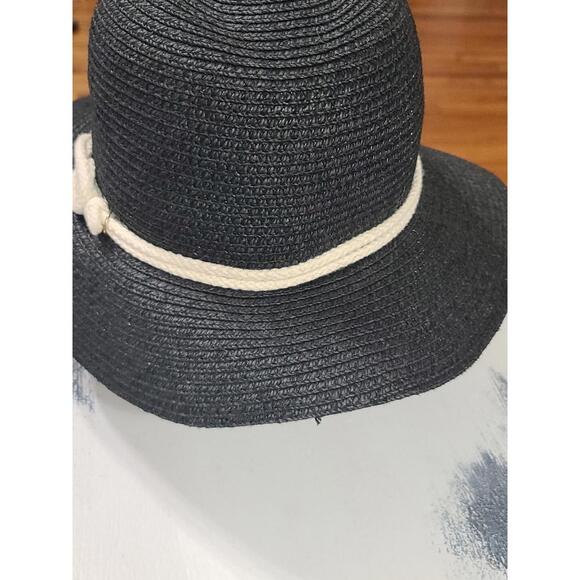 Magid Hats Womens Black Straw-Look Paper W/ Off-white Rope Band 21" GUC - Picture 6 of 16